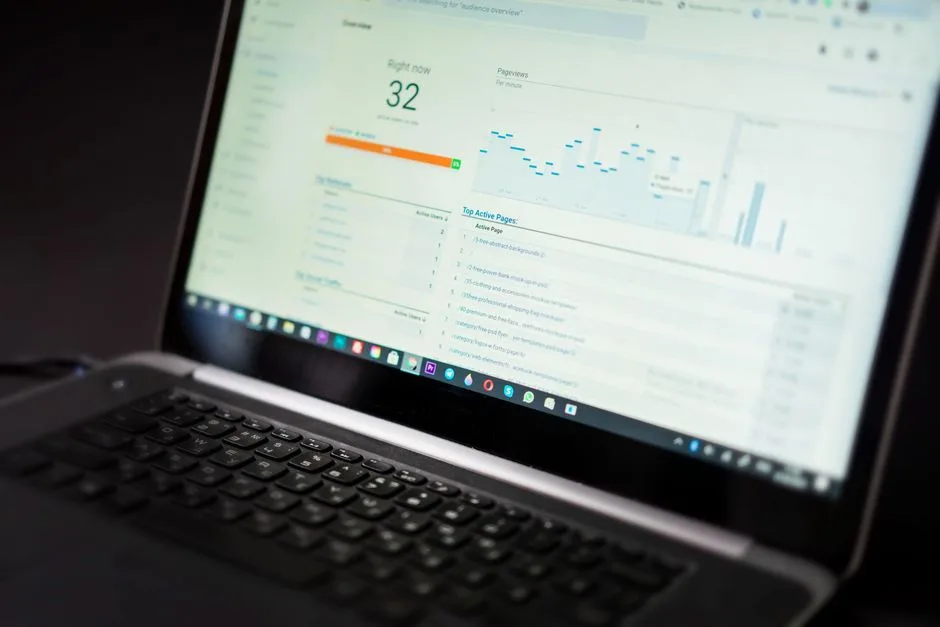 An analytics dashboard on a laptop showing search traffic