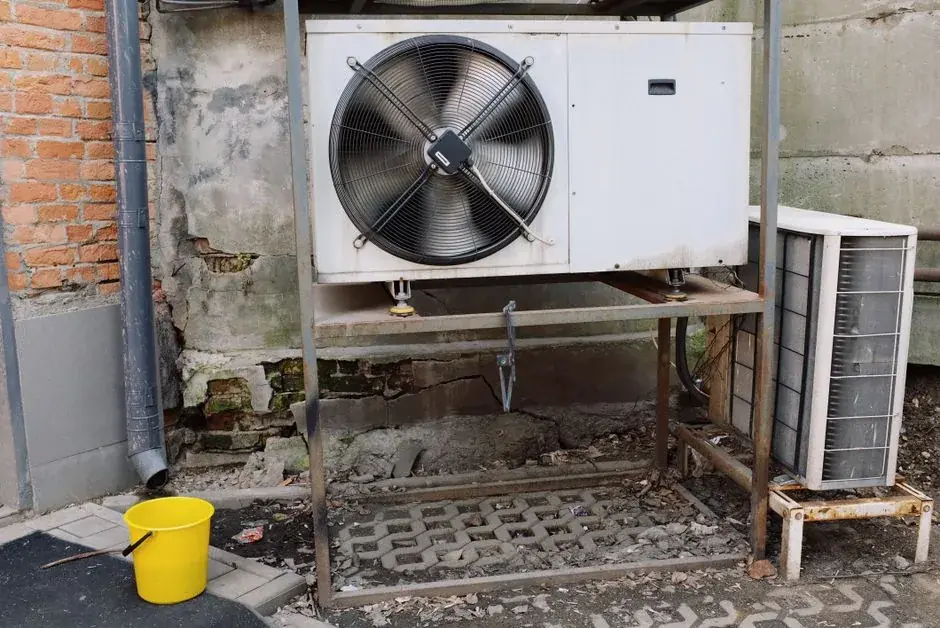 A worn air conditioner unit on a wall, the fault a homeowner photographs